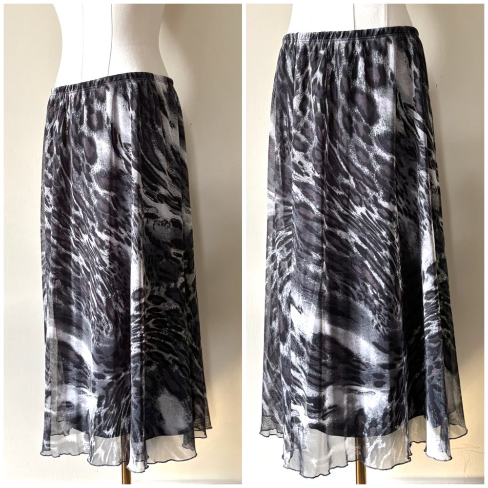Vintage Y2K Black & White Mixed Animal Print Zebra Print‎ Lightweight Midi Skirt